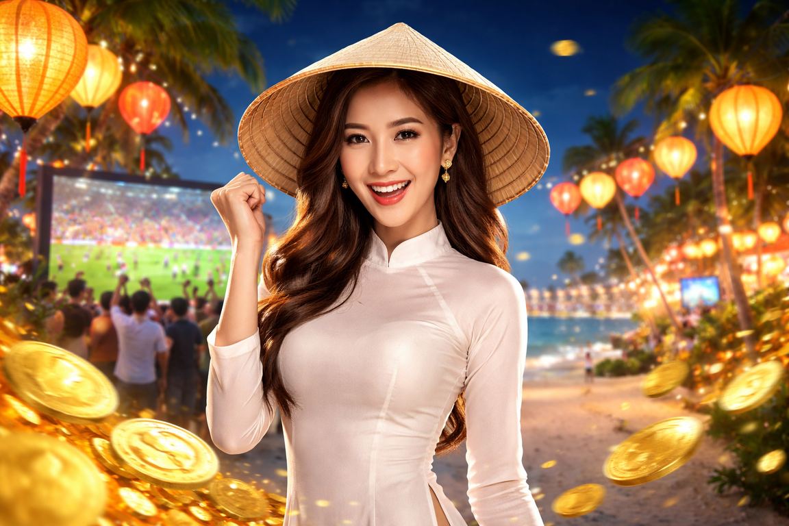 Người dùng Hội An đội nón lá xem thông tin cược jackpot trên điện thoại ngoài trời
