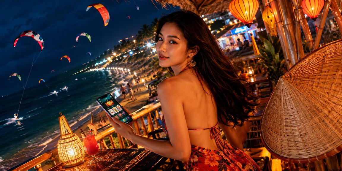 Người phụ nữ đội nón lá tại Mũi Né tham gia cá cược trực tuyến